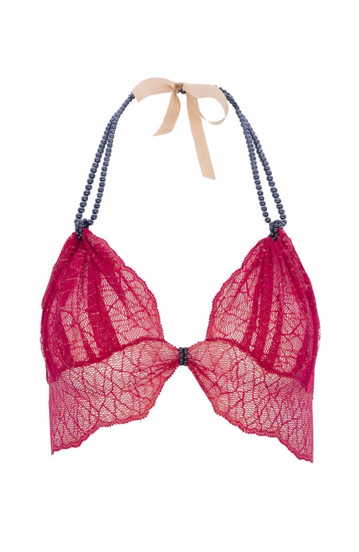 Red bralette with black pearl strand - Sydney Dark Bra