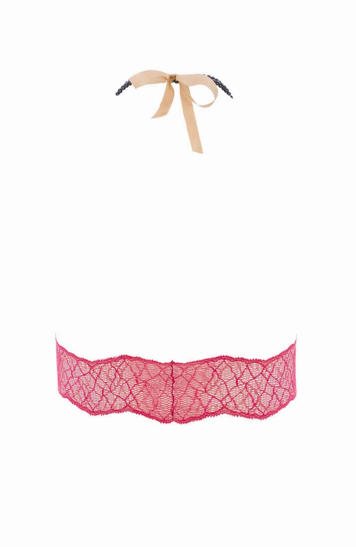 Red bralette with black pearl strand - Sydney Dark Bra