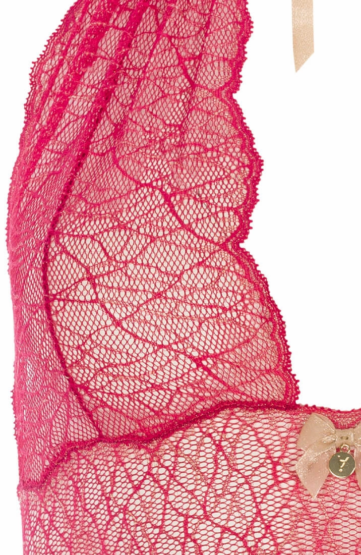 Red bustier bralette with pearl strand - Sydney Dark Bralette