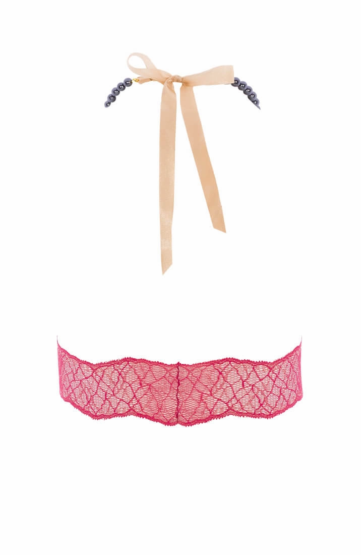 Red bustier bralette with pearl strand - Sydney Dark Bralette