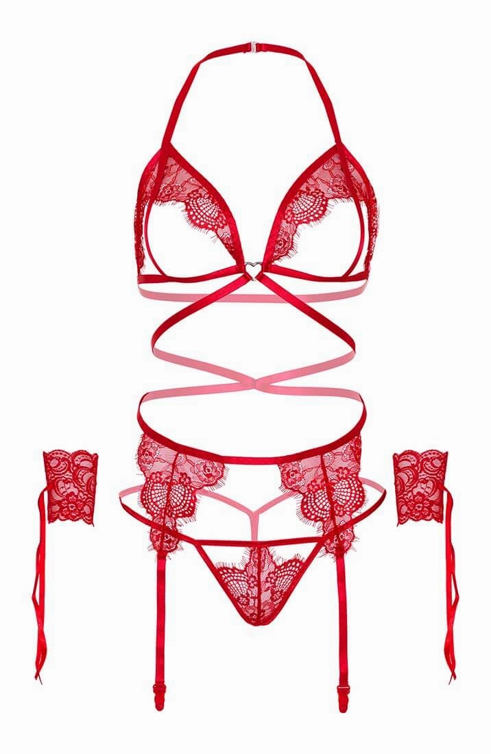 Red open cup lingerie set - Midnight Moves