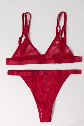 Red Strip Mesh Lingerie Set