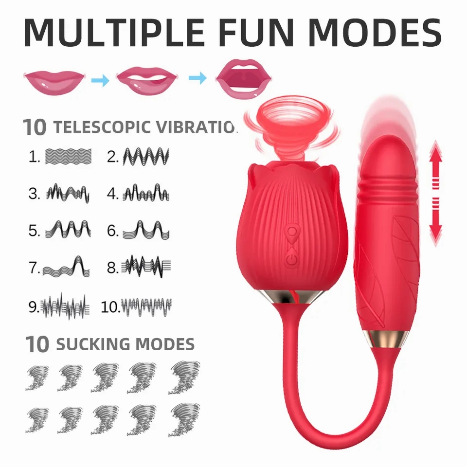 Rose Clitoral Sucking Vibrator with Self-Thrusting Dildo