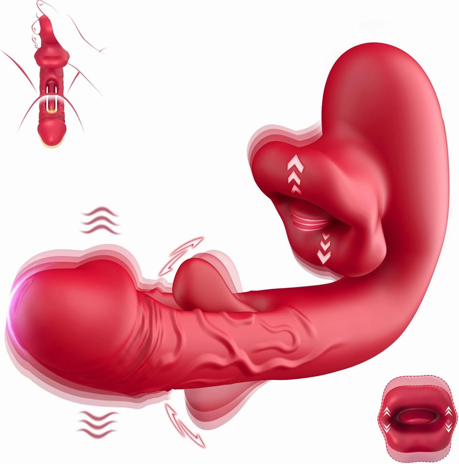 Rose Muncher 3-in-1 G Spot Vibrator Dildo with 10 Flapping & Vibrating & Licking Biting Modes