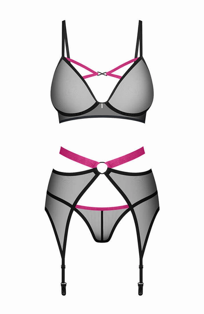 Sheer black 3 pc lingerie set - Let's Get Serious