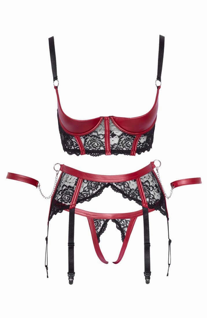 Shelf bra, garter belt & thong - Submissive Signs