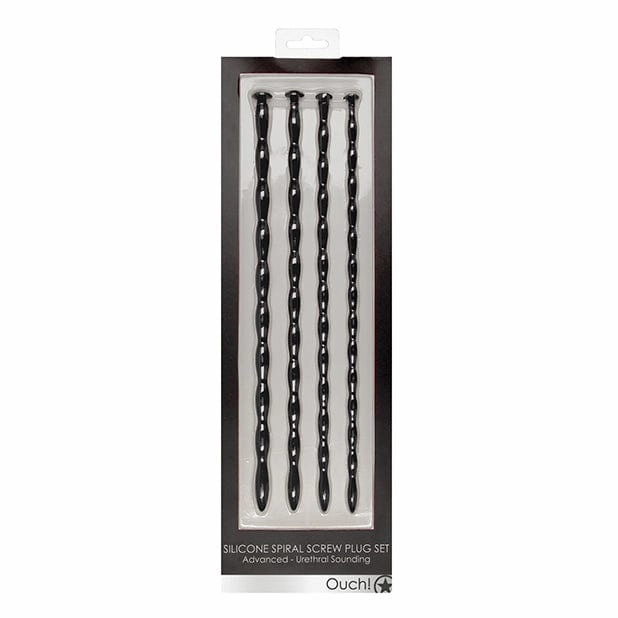 Shots - Ouch Advanced Urethral Sounding Silicone Spiral Screw Plug Set (Black)