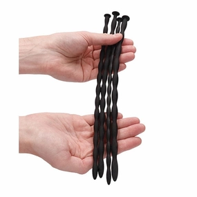 Shots - Ouch Advanced Urethral Sounding Silicone Spiral Screw Plug Set (Black)