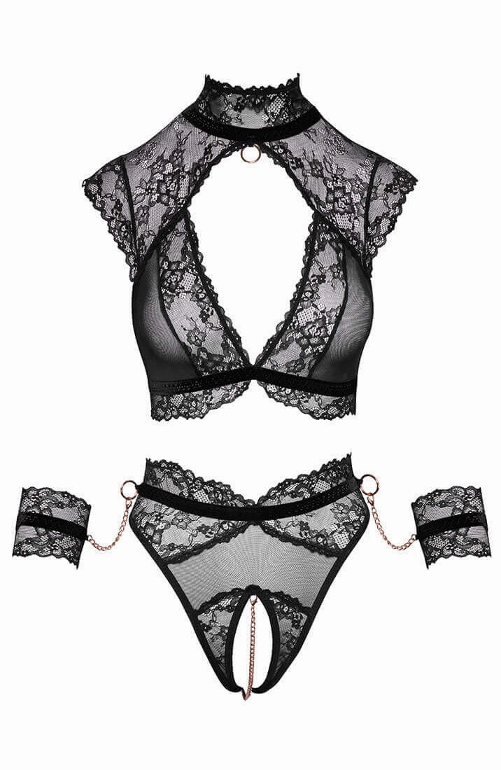 Soft bondage lace lingerie set with restraints - No Control