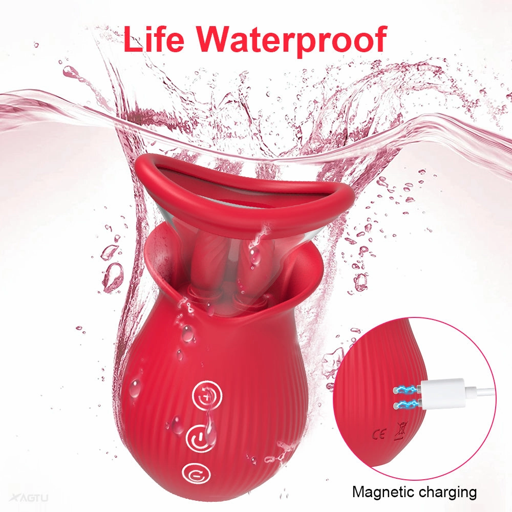 Tina—3 in1 Licking Sucking Vibrating Rose Vibrators with Suction Cups