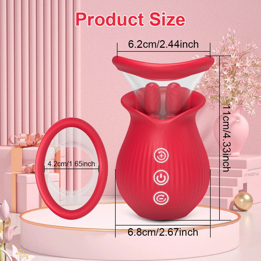 Tina—3 in1 Licking Sucking Vibrating Rose Vibrators with Suction Cups