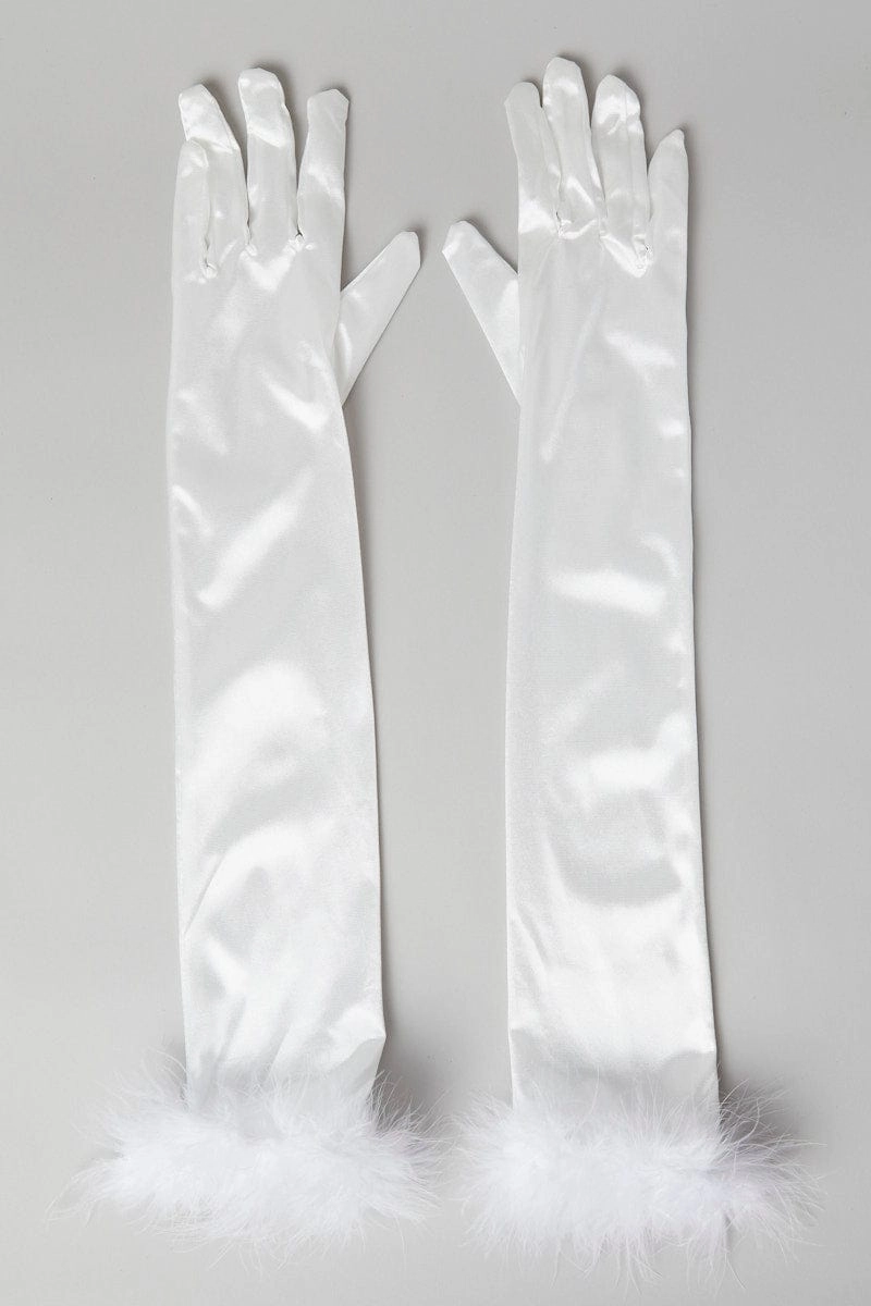 White Faux Fur Gloves Party